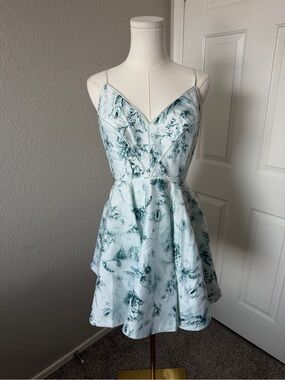 silence + noise Light Blue Floral Spaghetti Strap Mini Dress